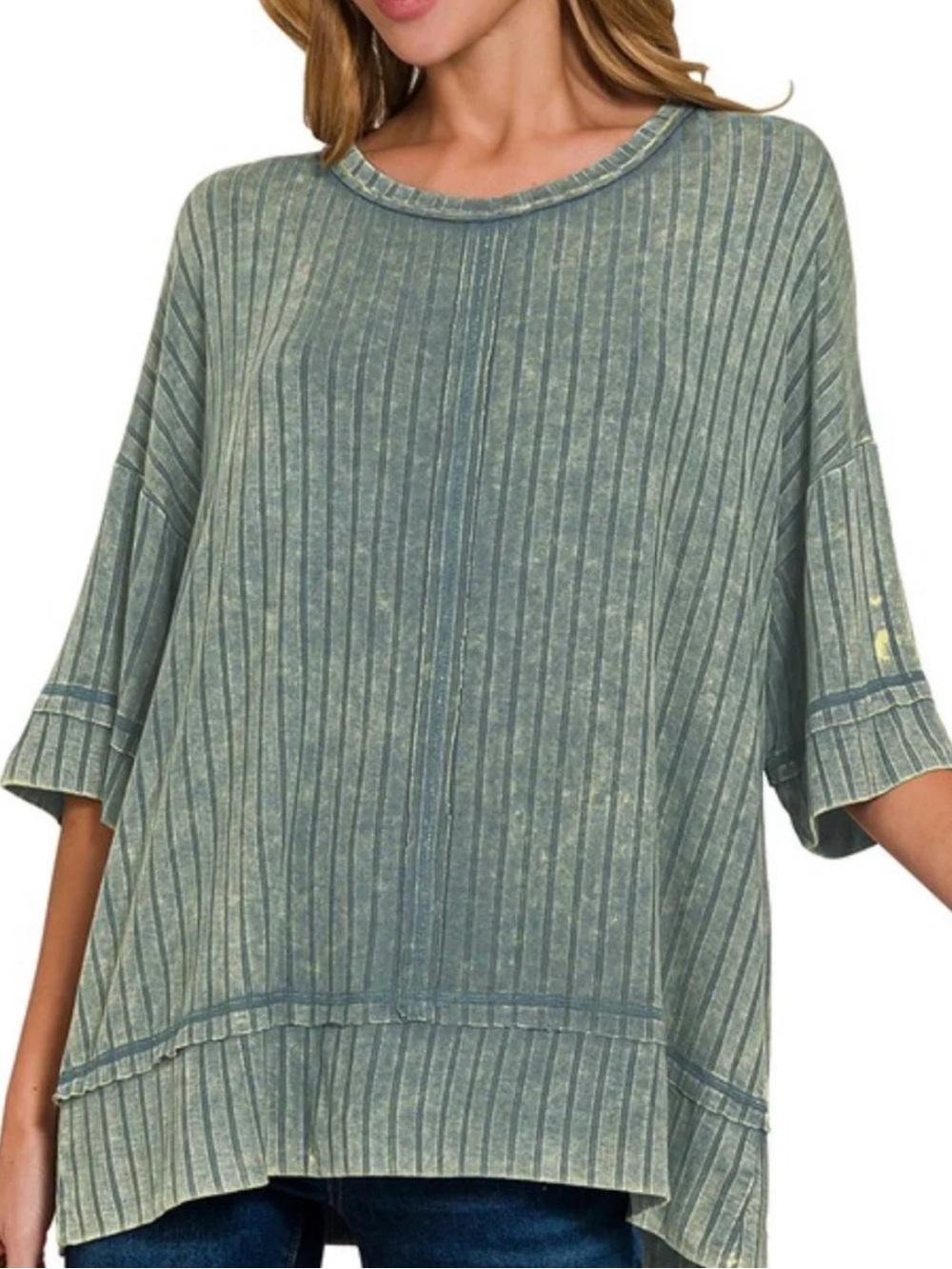 Zenana Outfitters acid Washed Striped Short Sleeve Oversized Top